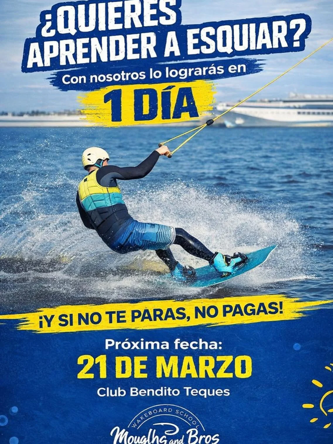 Persona aprendiendo wakeboard en el lago