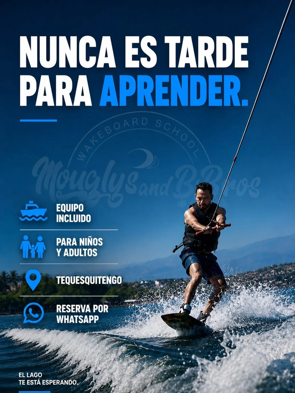 Niño practicando wakeboard sobre el agua